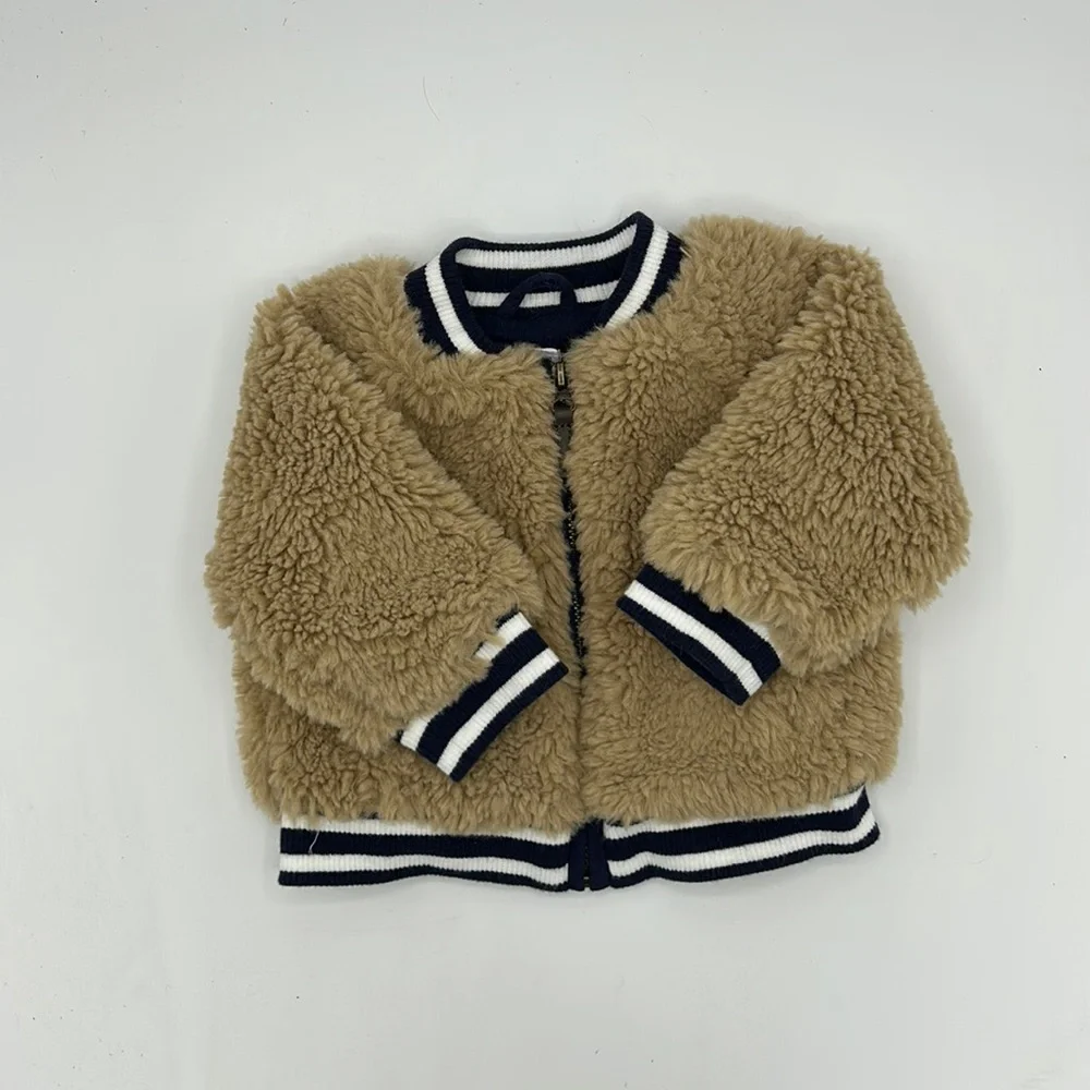 Janie and Jack Teddy Bear Fleece Jacket 0-3M Neutral Cozy Sherpa